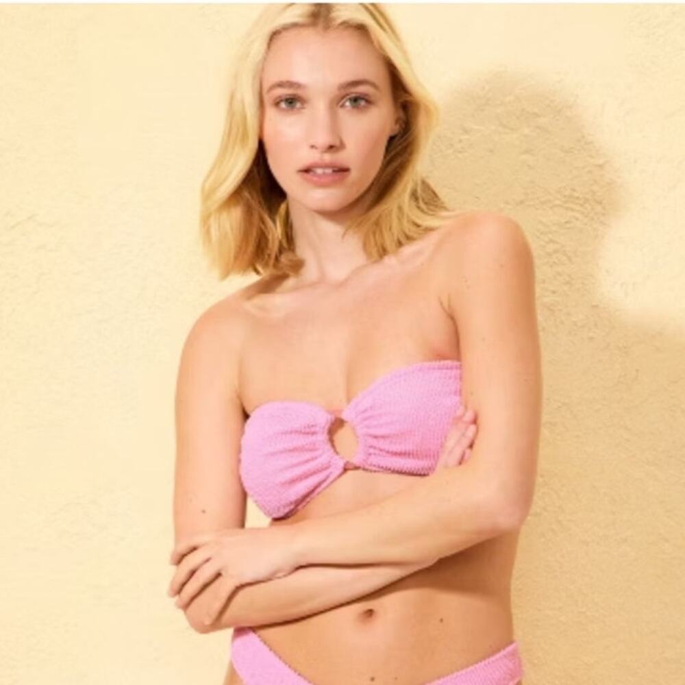 Wild Fable Pucker Texture Center Front Oval Ring Bandeau Bikini Top size S/M